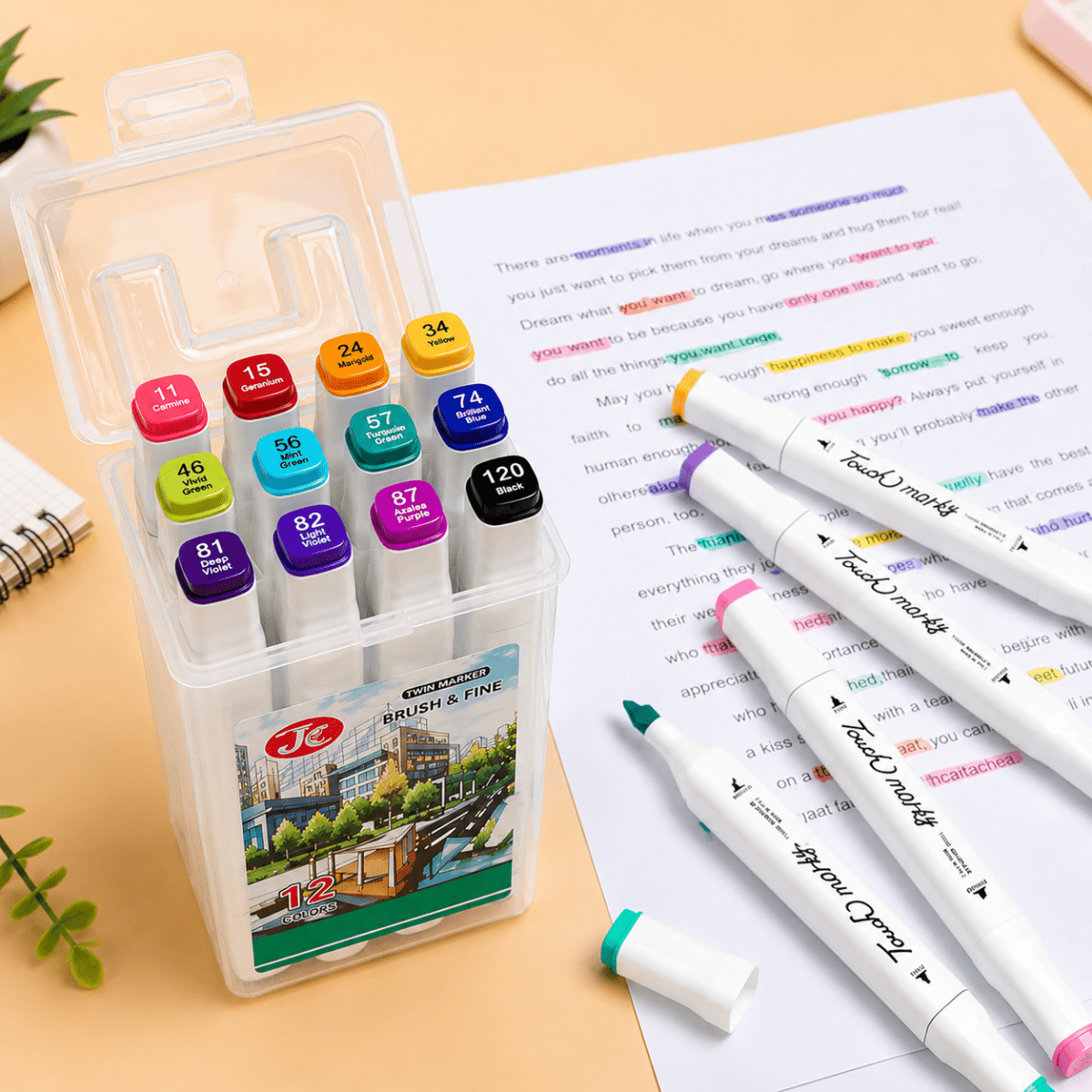 12 Vibrant Dual-Tip Sketch MarkersDual-Tip MarkersCrafty Cuddle12 Vibrant Dual-Tip Sketch MarkersTouchcool 1212 dual-tip sketch markersalcohol-based markers