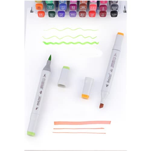 Two open dual-tip sketch markers in green and red, showing fine and broad tips