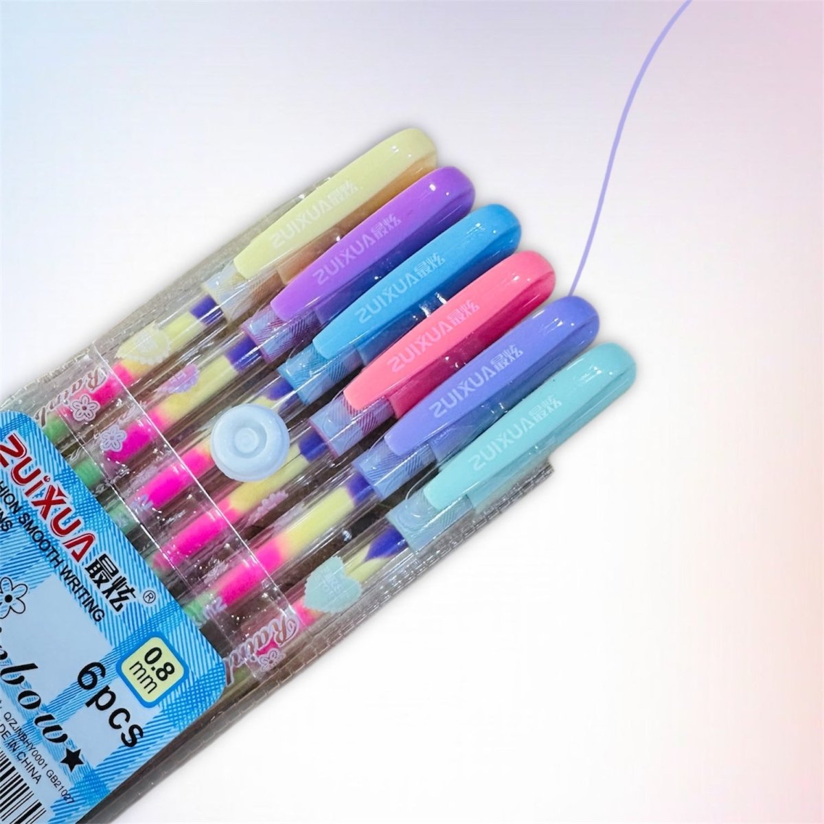 Six smooth gel ink pens in rainbow colors, perfect for journaling, scrapbooking, and colorful artwork.