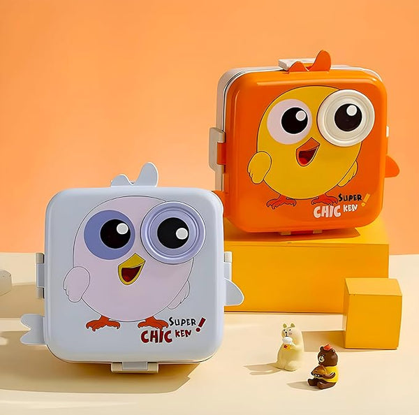🐔 Super Chicken Bento Lunch Box for Kids – Cute Design, 5 Compartments & Spoon | 2 Fun Colors!