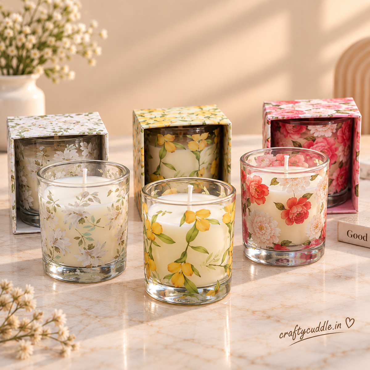 Floral Theme Glass Jar Candle