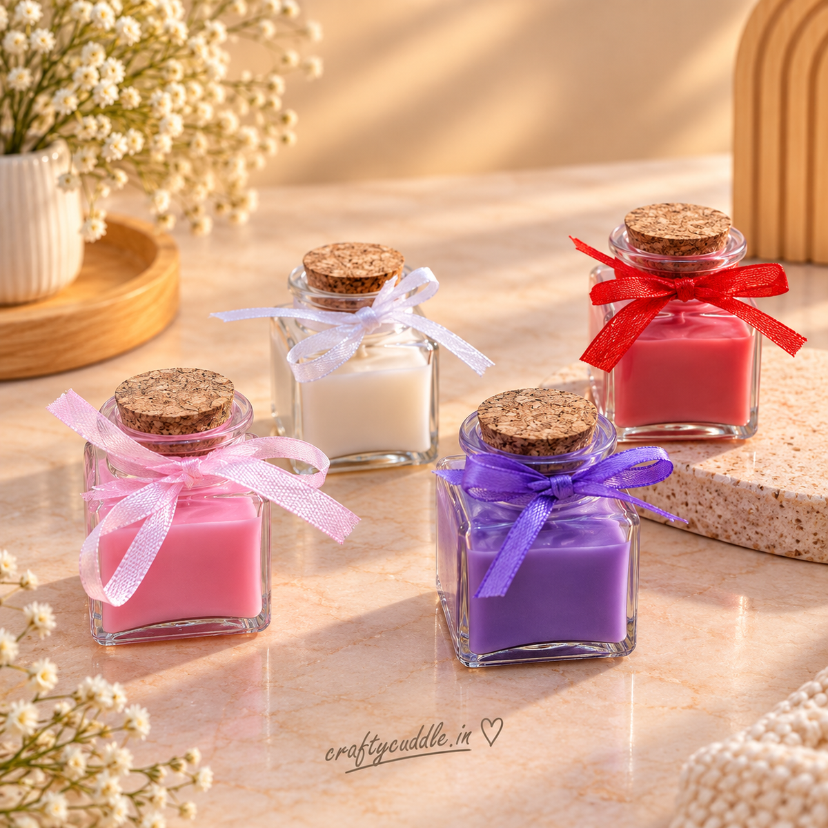 Square Glass Jar Candle with Ribbon