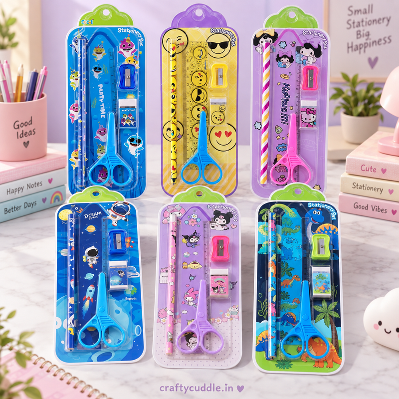 Kids 5-Piece Cartoon Stationery Set
