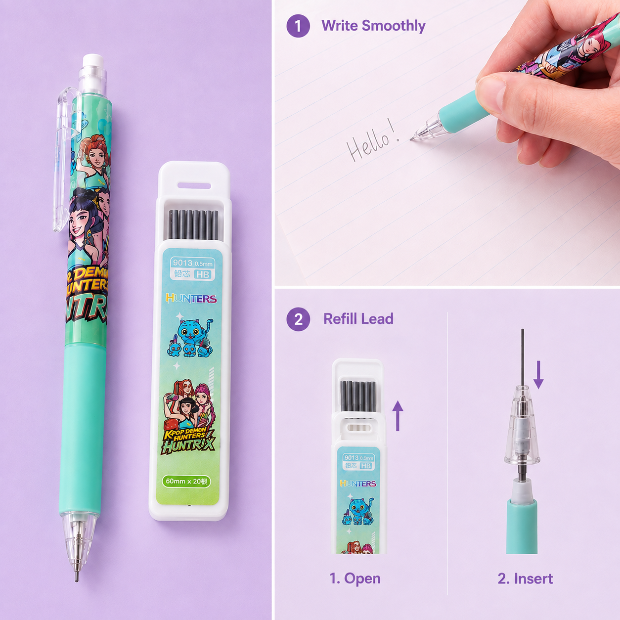 Anime Style Mechanical Pencil Set with HB Lead Box