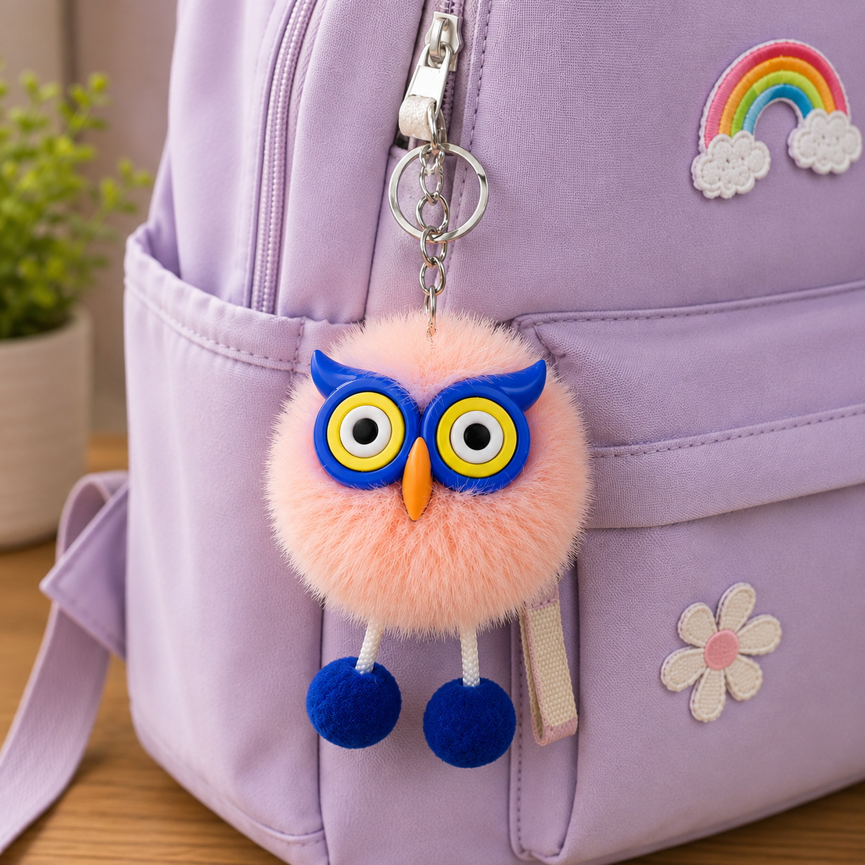 Cute Owl Fur Ball Keychain