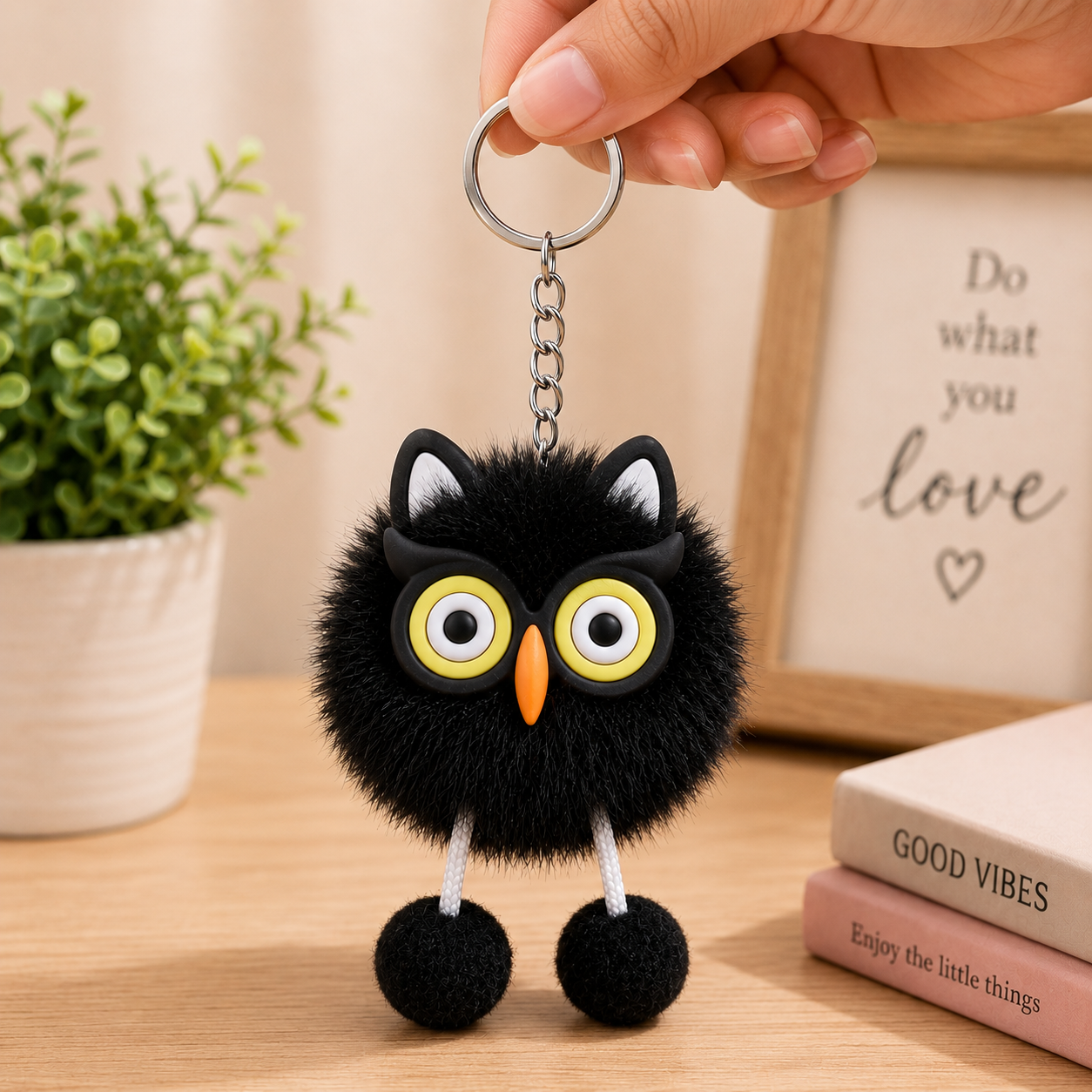 Cute Owl Fur Ball Keychain
