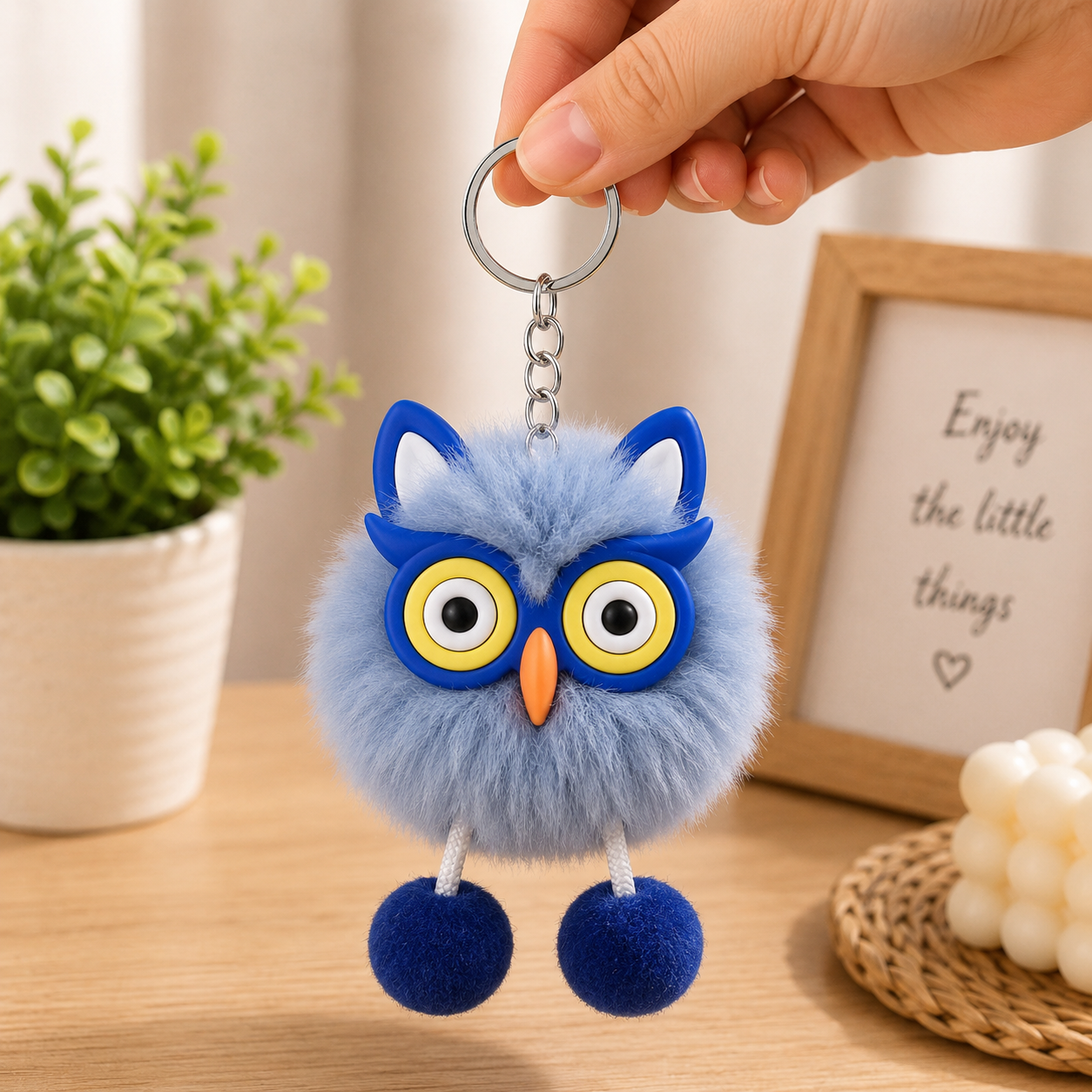 Cute Owl Fur Ball Keychain