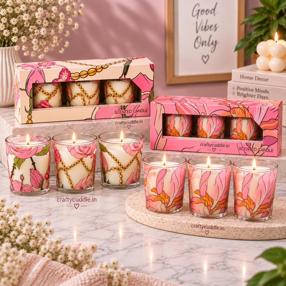 Decorative Glass Jar Candles Set of 3