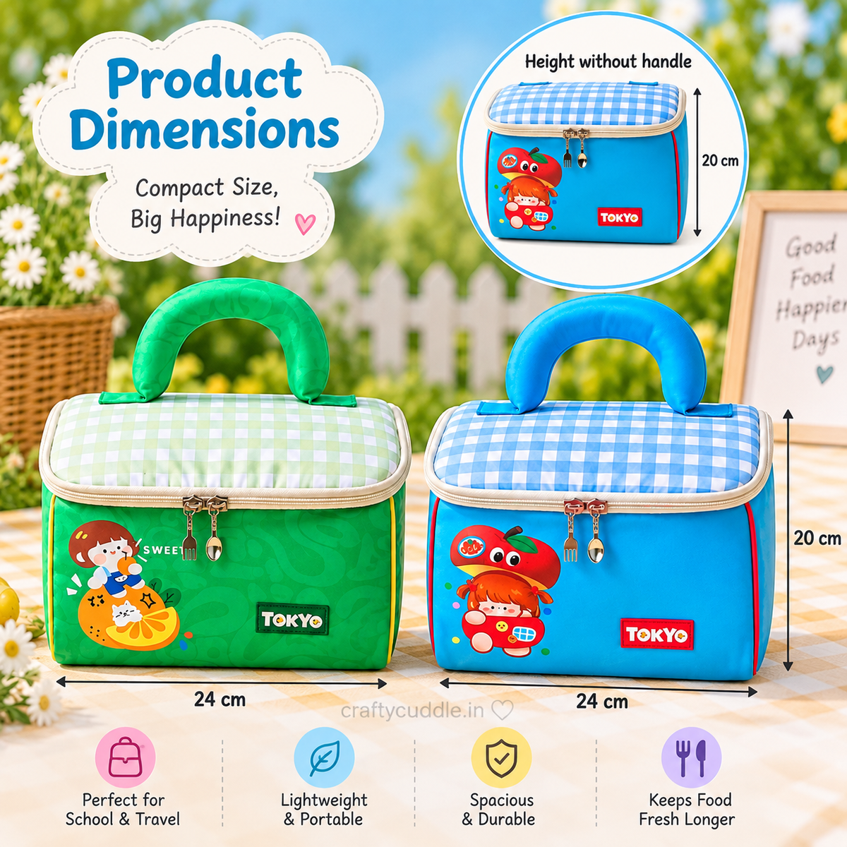 Cute Printed Lunch Box Bag with Handle