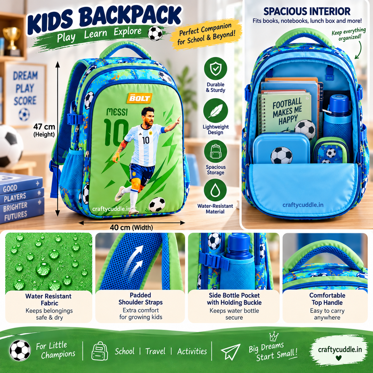 Messi & Space Theme Kids School Backpack