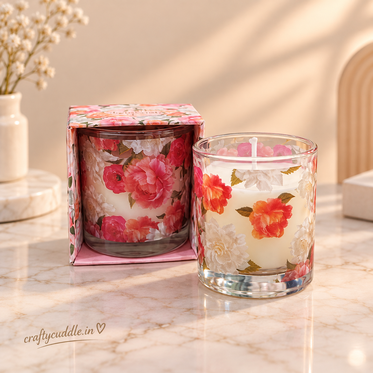 Floral Theme Glass Jar Candle