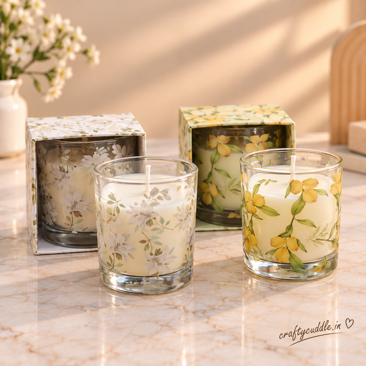 Floral Theme Glass Jar Candle