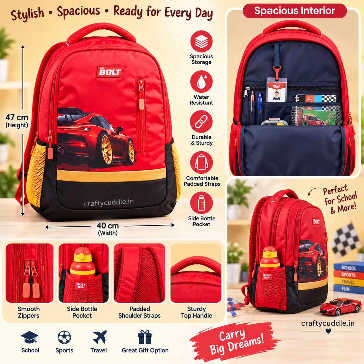Car Print School Backpack