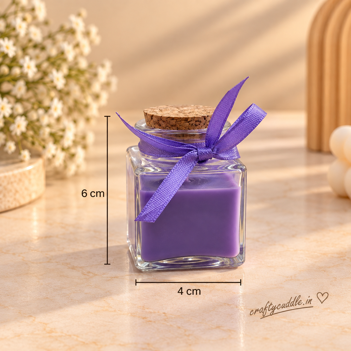 Square Glass Jar Candle with Ribbon