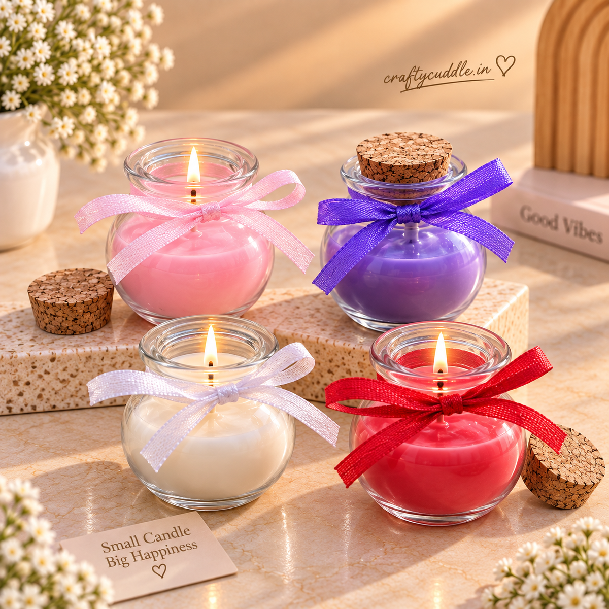 Round Glass Jar Candle with Ribbon