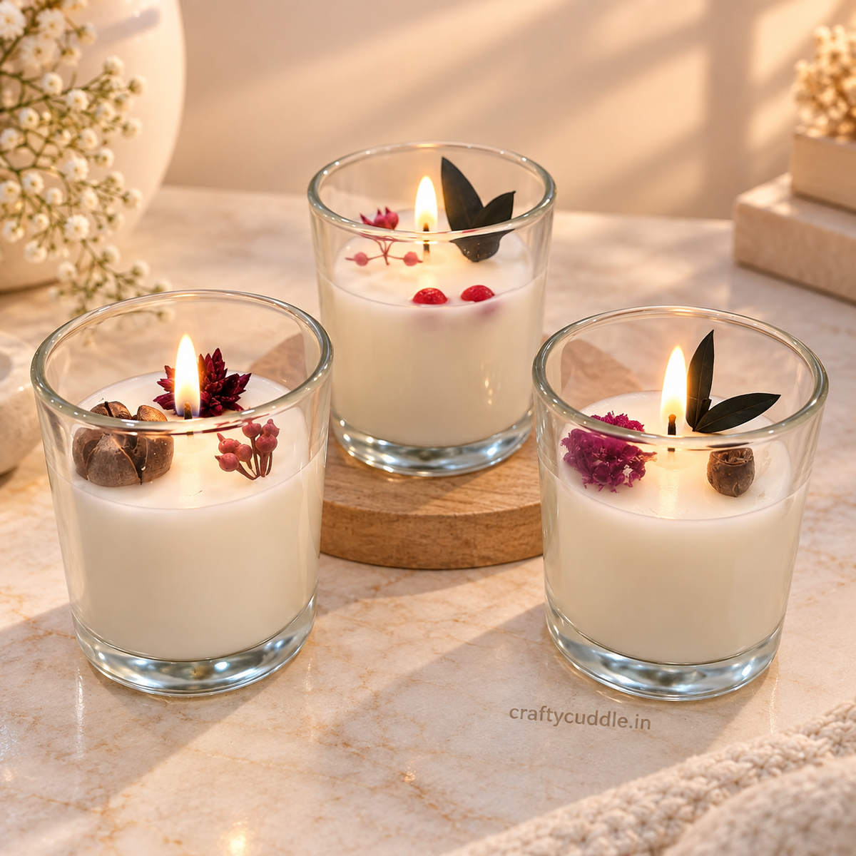 Scented Glass Jar Candle with Dried Flowers