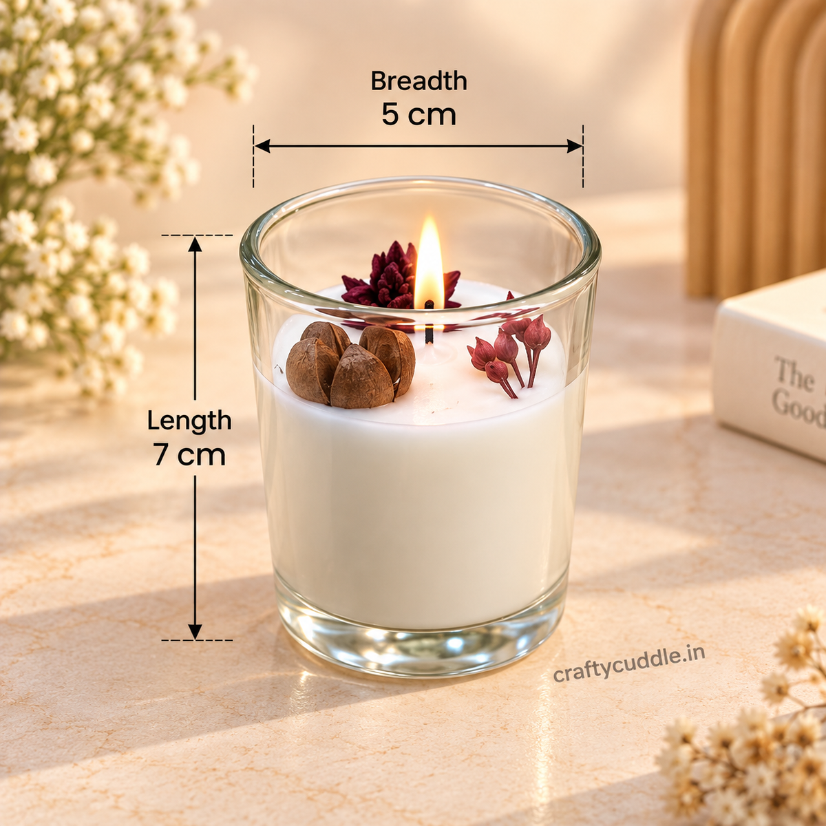 Scented Glass Jar Candle with Dried Flowers