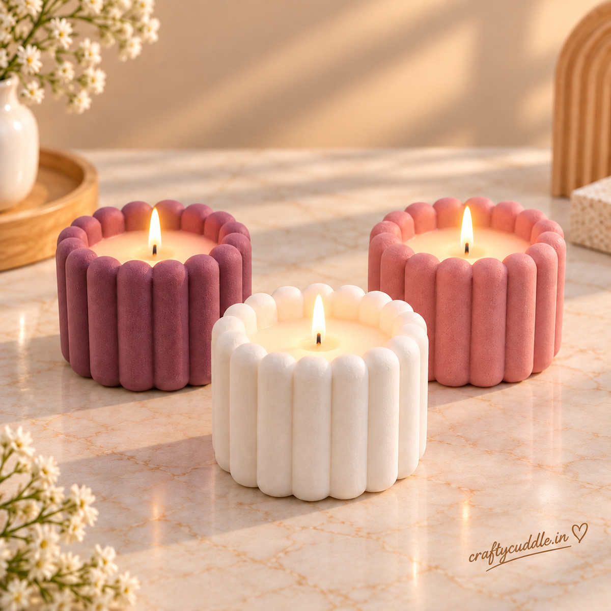 Decorative Ribbed Design Candle