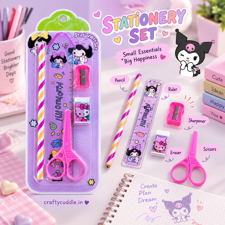 Kids 5-Piece Cartoon Stationery Set