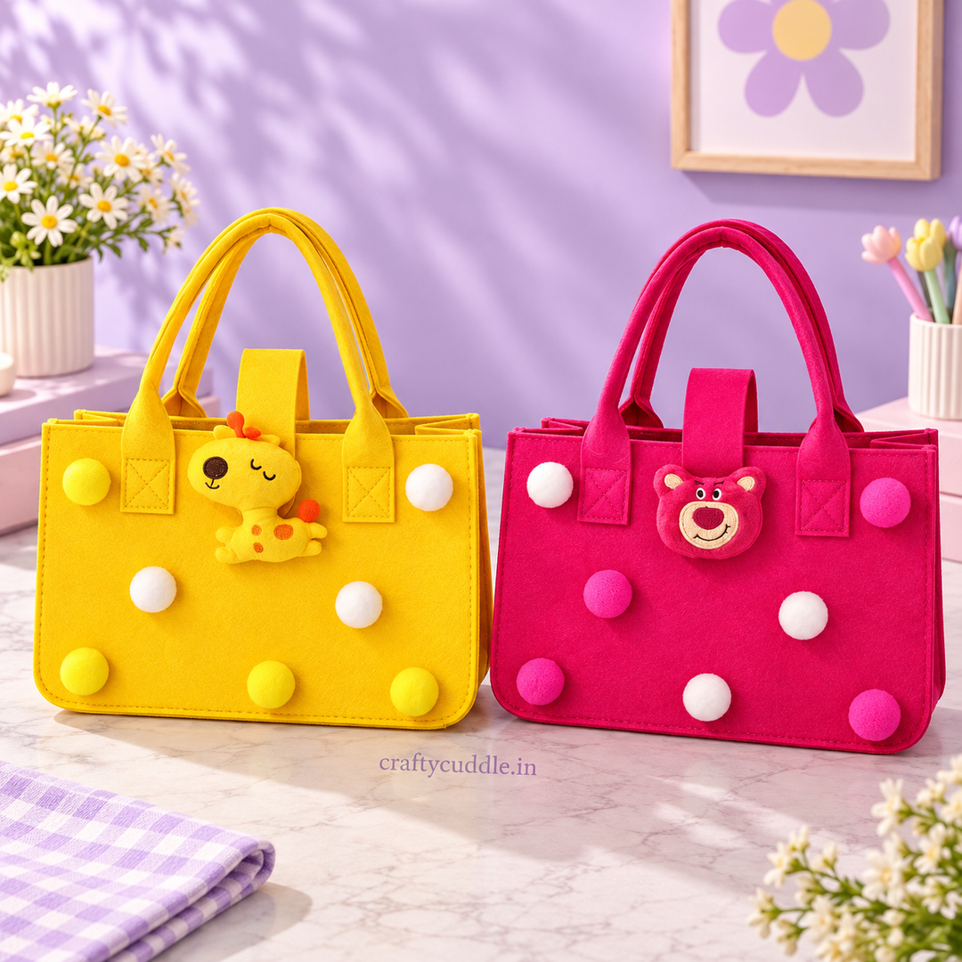Cute Felt Pom Pom Tote Bag for Kids