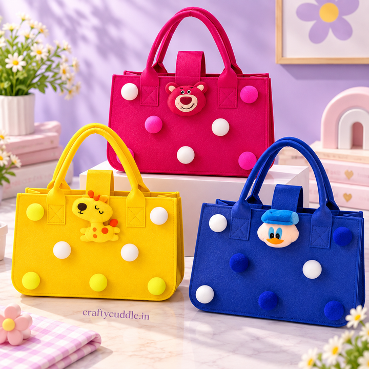 Cute Felt Pom Pom Tote Bag for Kids