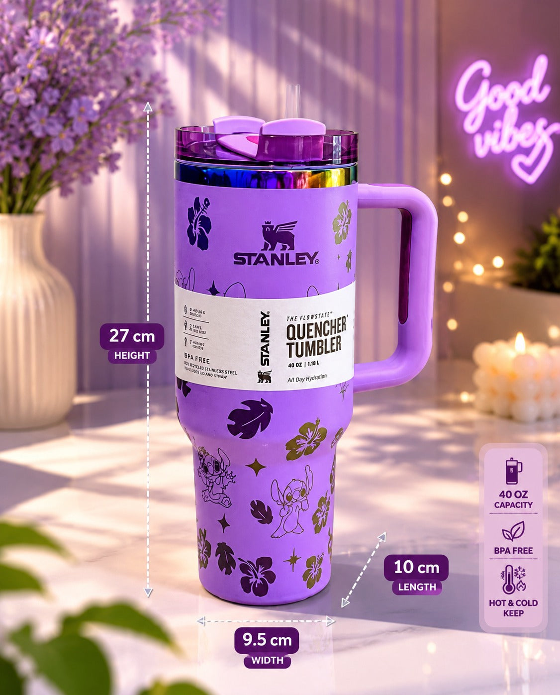 Insulated Stainless Steel Tumbler with Handle & Straw