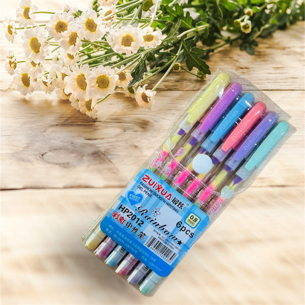 6 Rainbow Pens – Colorful, Smooth Gel Ink for Creative Fun! 🌈🖊️