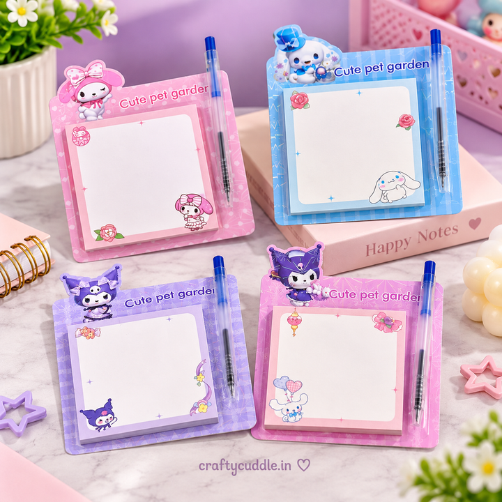 Cute Pet Garden Sticky Notes with Pen