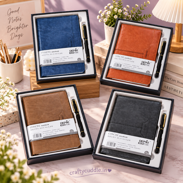 Premium A5 Leather Finish Notebook &amp; Pen Gift Set