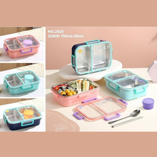 🍱 Dual Compartment Lunch Box – 3 Cute Colors