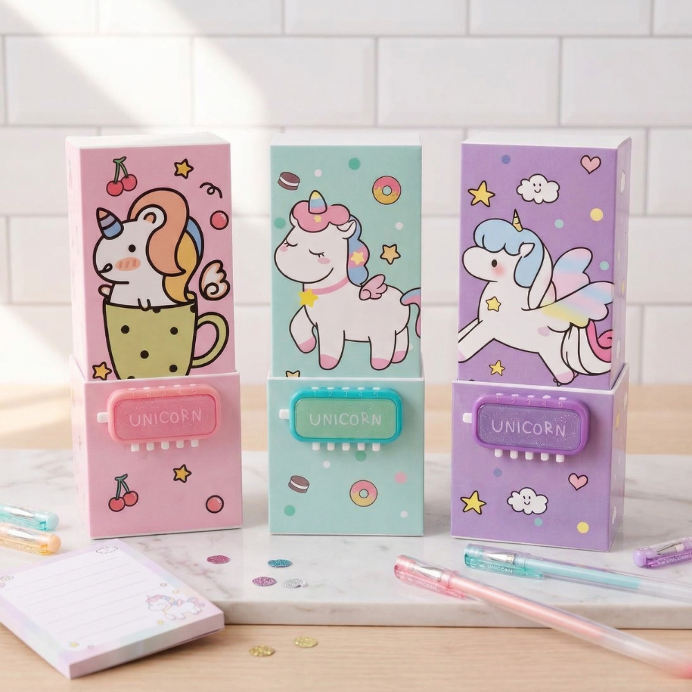 Unicorn Pen Stand with Password Lock &amp; Mirror