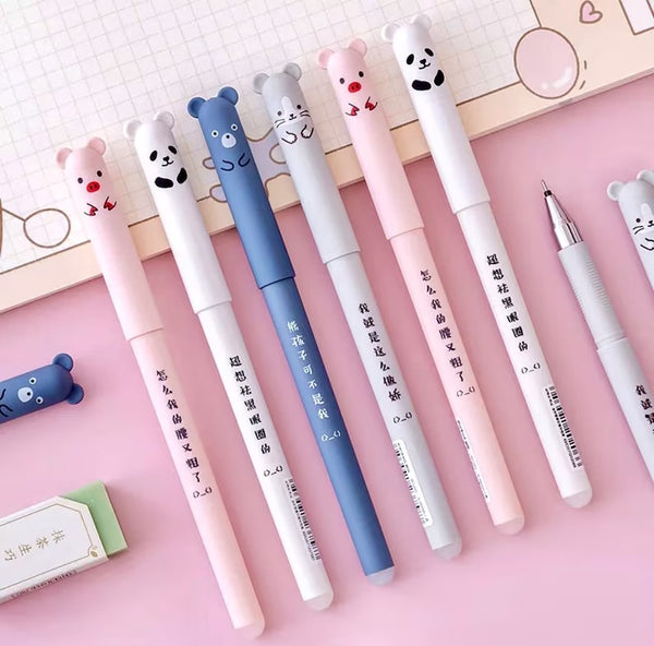 🐾 Kawaii 0.35mm Erasable Gel Pens – 4 Cute Animal Designs! ✍️🧸