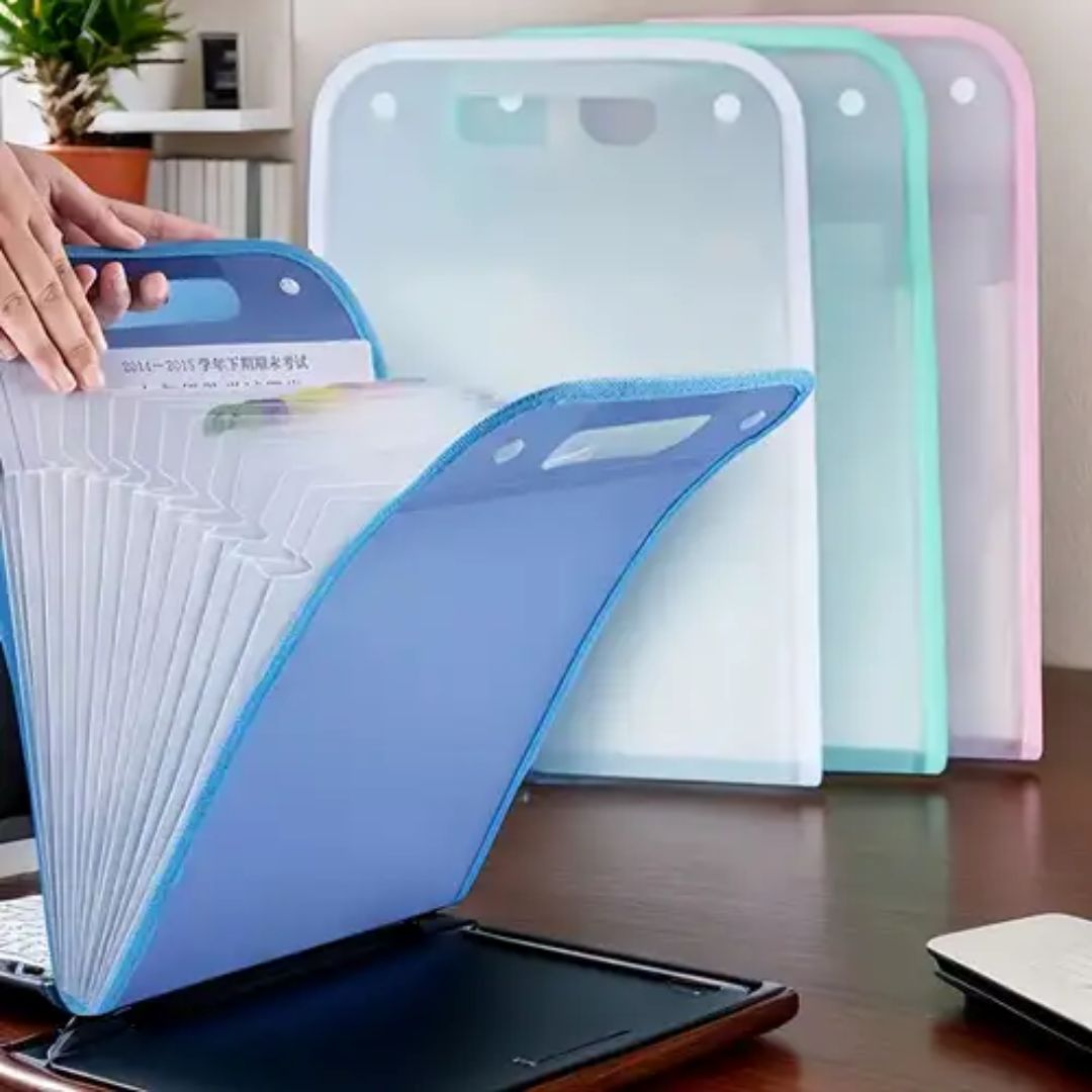 Eco-friendly kraft A4 file folder with handle, designed for organizing home papers.
