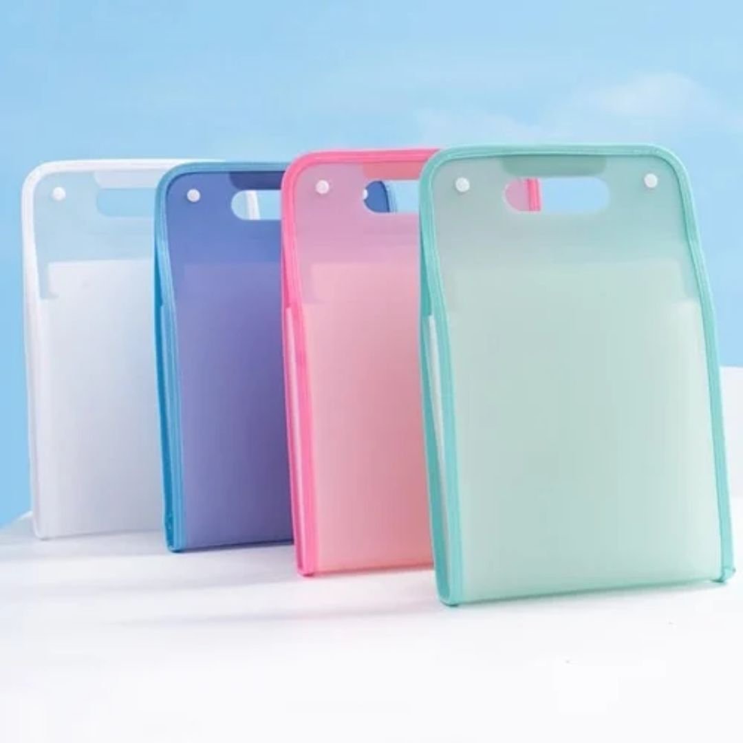 An A4 manila file folder with a built-in handle, ideal for school and office document storage. Buy at Crafty Cuddle.