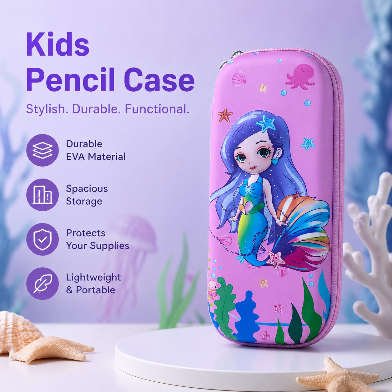 Cute Mermaid Hard Shell Pencil Case