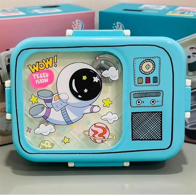 Astronaut-themed lunch box with a space-inspired design, featuring compartments for food storage. Sleek and durable, perfect for kids’ meals, school lunches, and eco-friendly meal prep. Displayed on a stylish backdrop, highlighting its leak-proof and travel-friendly build