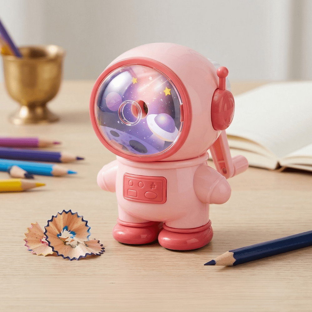 Astronaut Manual Pencil SharpenerCrafty CuddleAstronaut Manual Pencil SharpenerSpace Sharpener pinkPink