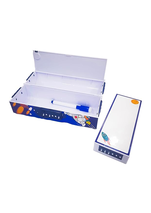 Astronaut Passcode Pencil BoxSpace pencil boxCRAFTY CUDDLEOpen pencil case with a pen and small whiteboard on a white backgroundAstronautKidsAstronautLife