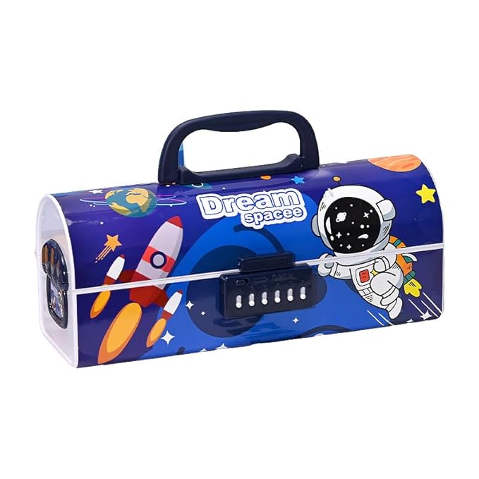 Astronaut Passcode Pencil BoxSpace pencil boxCRAFTY CUDDLEPencil box with space - themed design featuring an astronaut, rockets, and planets on a blue background.AstronautKidsAstronautLife