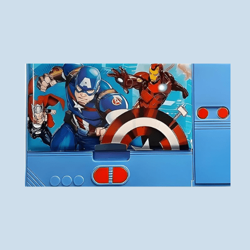 Front view of Avengers Jumbo Pencil Box with superhero design