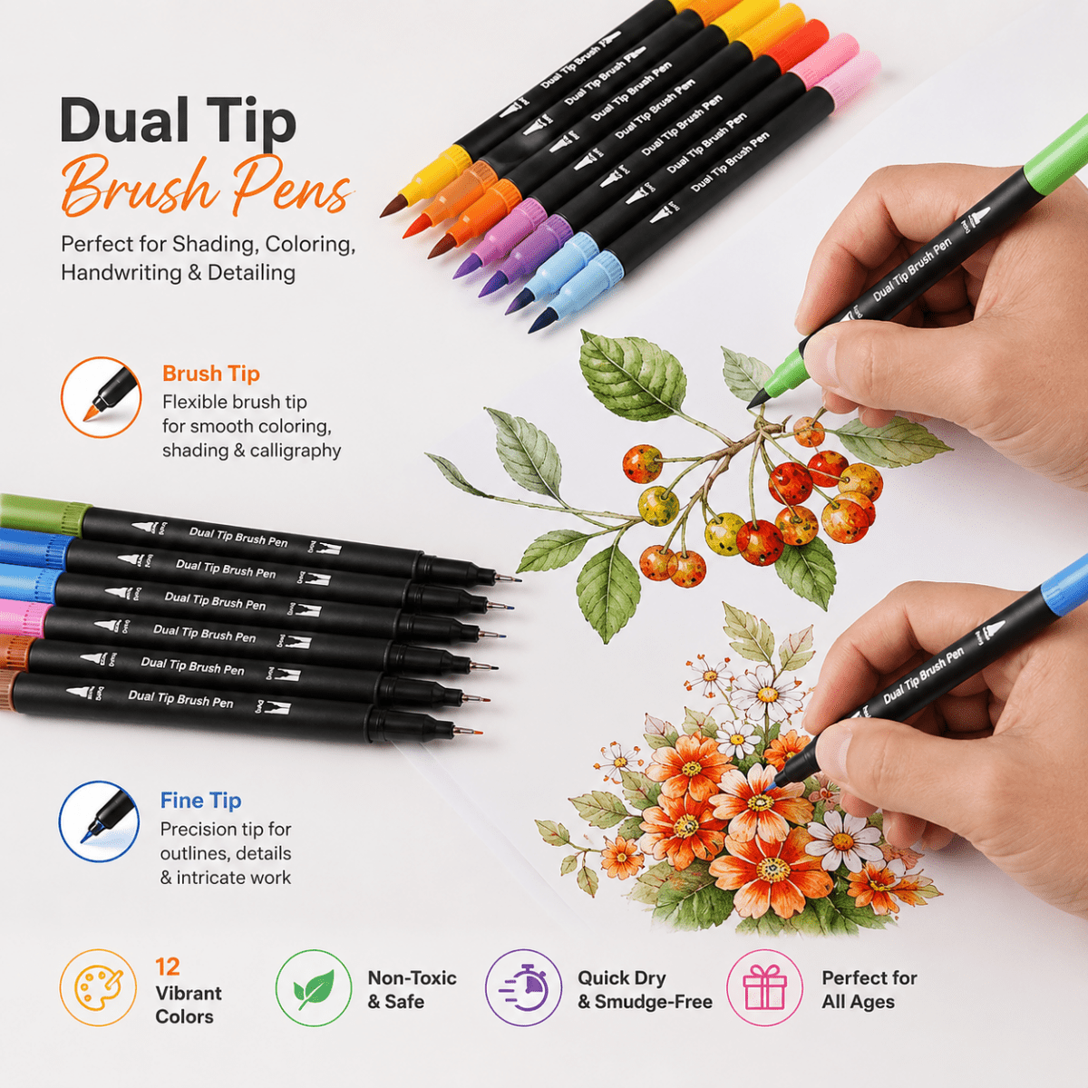 Beckly Dual Tip Brush PensBeckly Dual Tip Brush PensCrafty CuddleBeckly Dual Tip Brush PensBeckly Dual Tip Brush Pen12 color brush pensart marker pens