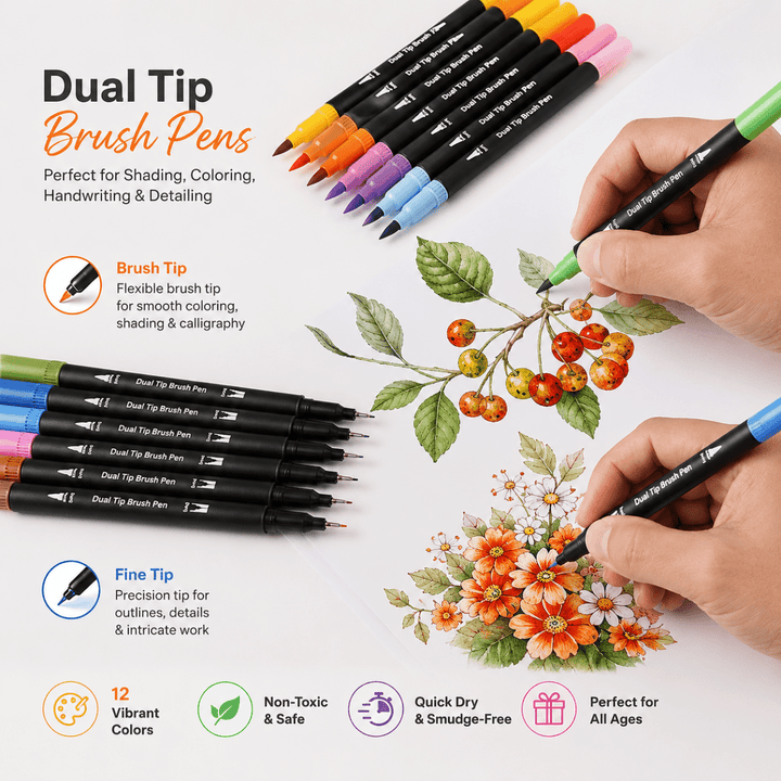 Beckly Dual Tip Brush PensBeckly Dual Tip Brush PensCrafty CuddleBeckly Dual Tip Brush PensBeckly Dual Tip Brush Pen12 color brush pensart marker pens