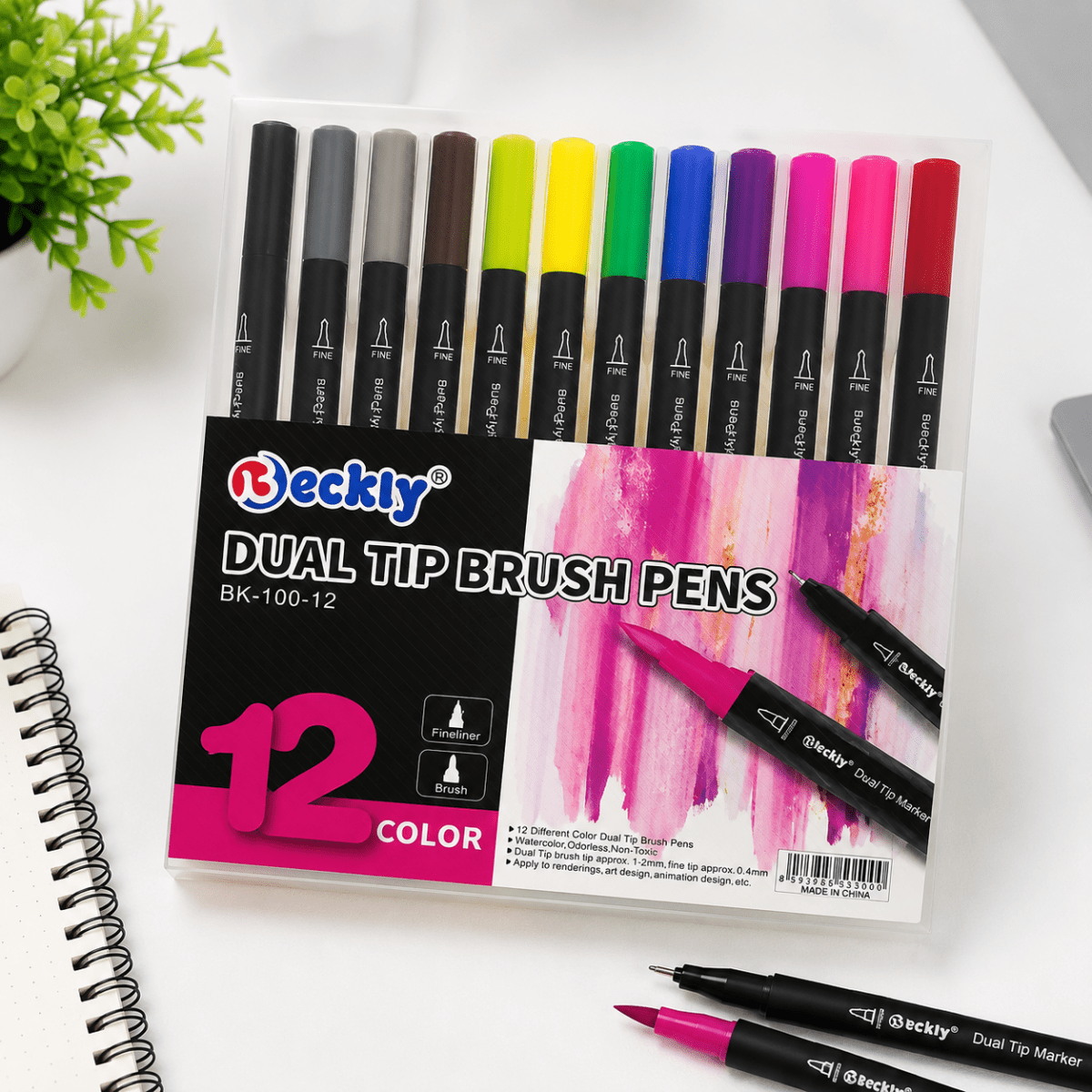 Beckly Dual Tip Brush PensBeckly Dual Tip Brush PensCrafty CuddleBeckly Dual Tip Brush PensBeckly Dual Tip Brush Pen12 color brush pensart marker pens