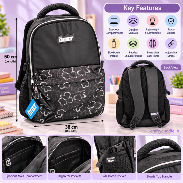 Black School Backpack for KidsKids BagsCrafty CuddleBlack School Backpack for Kids