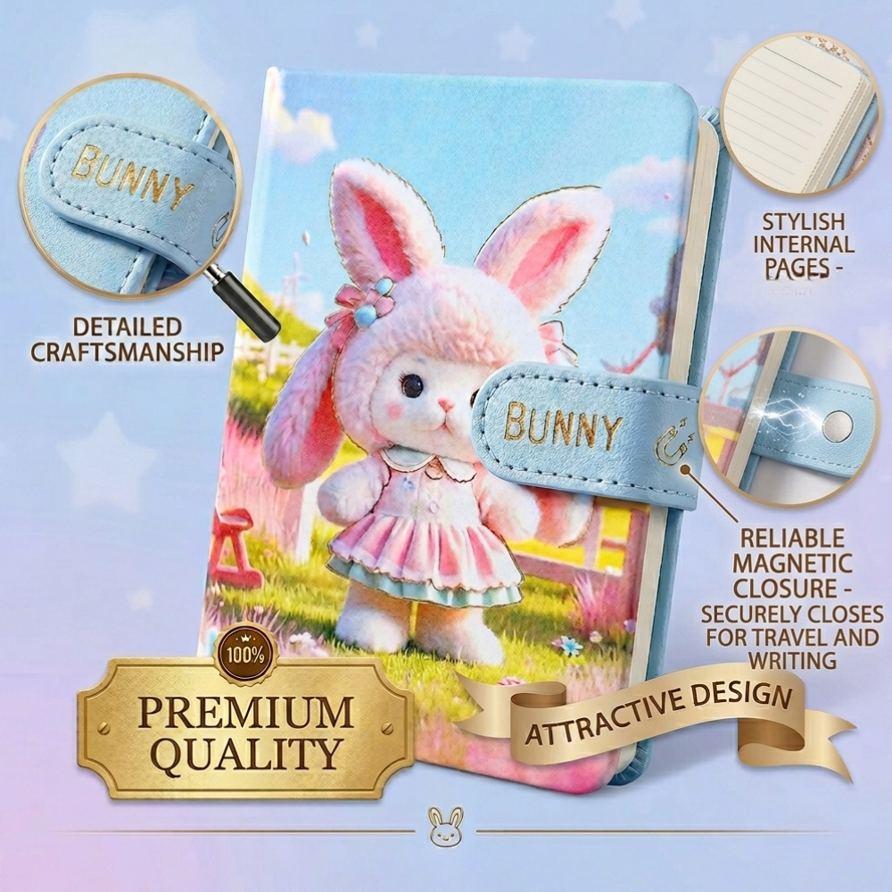 Bunny Theme Diary with Magnetic ClosureDiaryCrafty CuddleNotebook with a bunny design on a light purple backgroundCuteDiary KawaiiStationery BunnyNotebook AestheticStationery CuteNotebook JournalLovers StationeryAddict KawaiiDiary SchoolSupplies PastelStationeryStationeryAddict