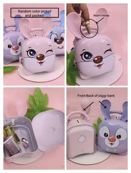 Collage of a cartoon piggy bank with various angles and features highlighted.