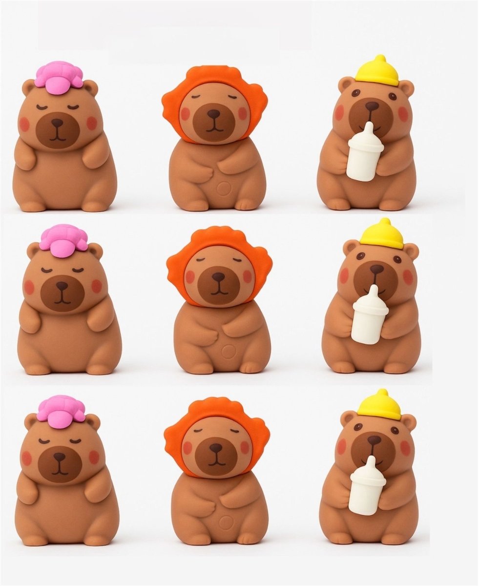 Capybara ErasersErasersCRAFTY CUDDLESet of bear figurines erasers with different hats and accessories on a white background1AnimalLoversCapybaraArt