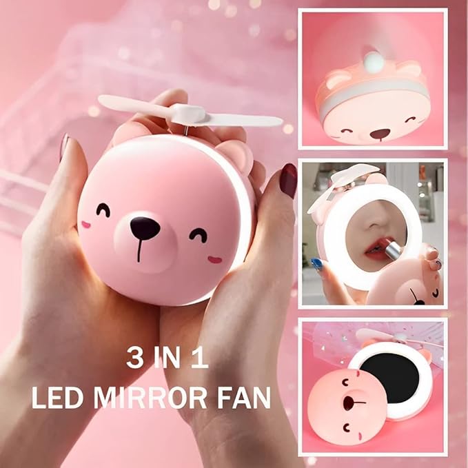 "💄✨ Cartoon Cosmetic Mirror Fan with Light 🌟 - Cute &amp; Practical!"CRAFTY CUDDLE"💄✨ Cartoon Cosmetic Mirror Fan with Light 🌟 - Cute &amp; Practical!"Mini Fan