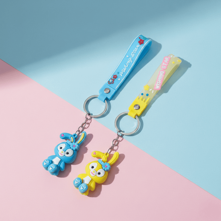 Cartoon Rabbit KeychainKeychainsCRAFTY CUDDLETwo colorful keychains with cartoon characters on a pink and blue background1CuteKeychain BunnyKeychain CartoonKeyring KawaiiAccessories GirlsBagCharm BackpackCharm SiliconeKeychain RabbitKeychain ReturnGifts TrendyKeychains