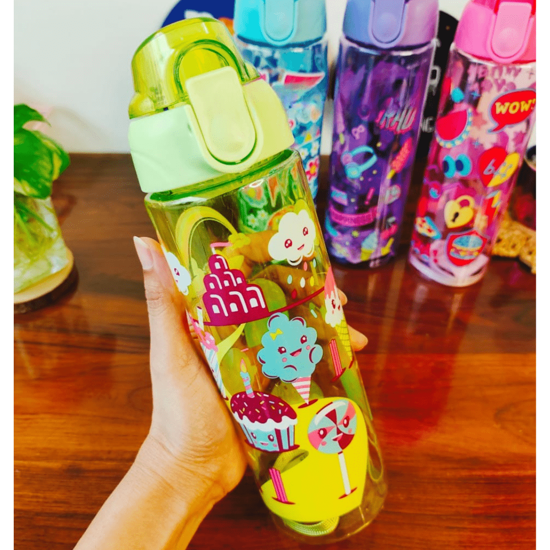 Colorful Kids Water Bottle with Fun PrintsLeakproof Water BottleCRAFTY CUDDLEColorful Kids Water Bottle with Fun PrintsYellow